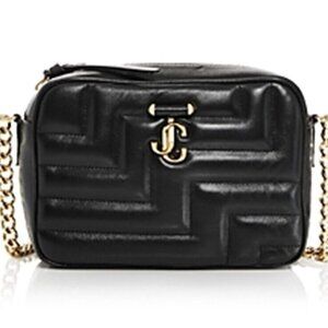 JIMMY CHOO Avenue M Quilted Crossbody Camera Bag Black Gold